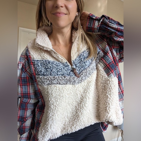 One of a kind Oversized flannel sweater sewed rework, no 32 - Picture 2 of 4